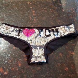Victoria's Secret PINK - Sequined Front Bikini Panty I <3 YOU Size L